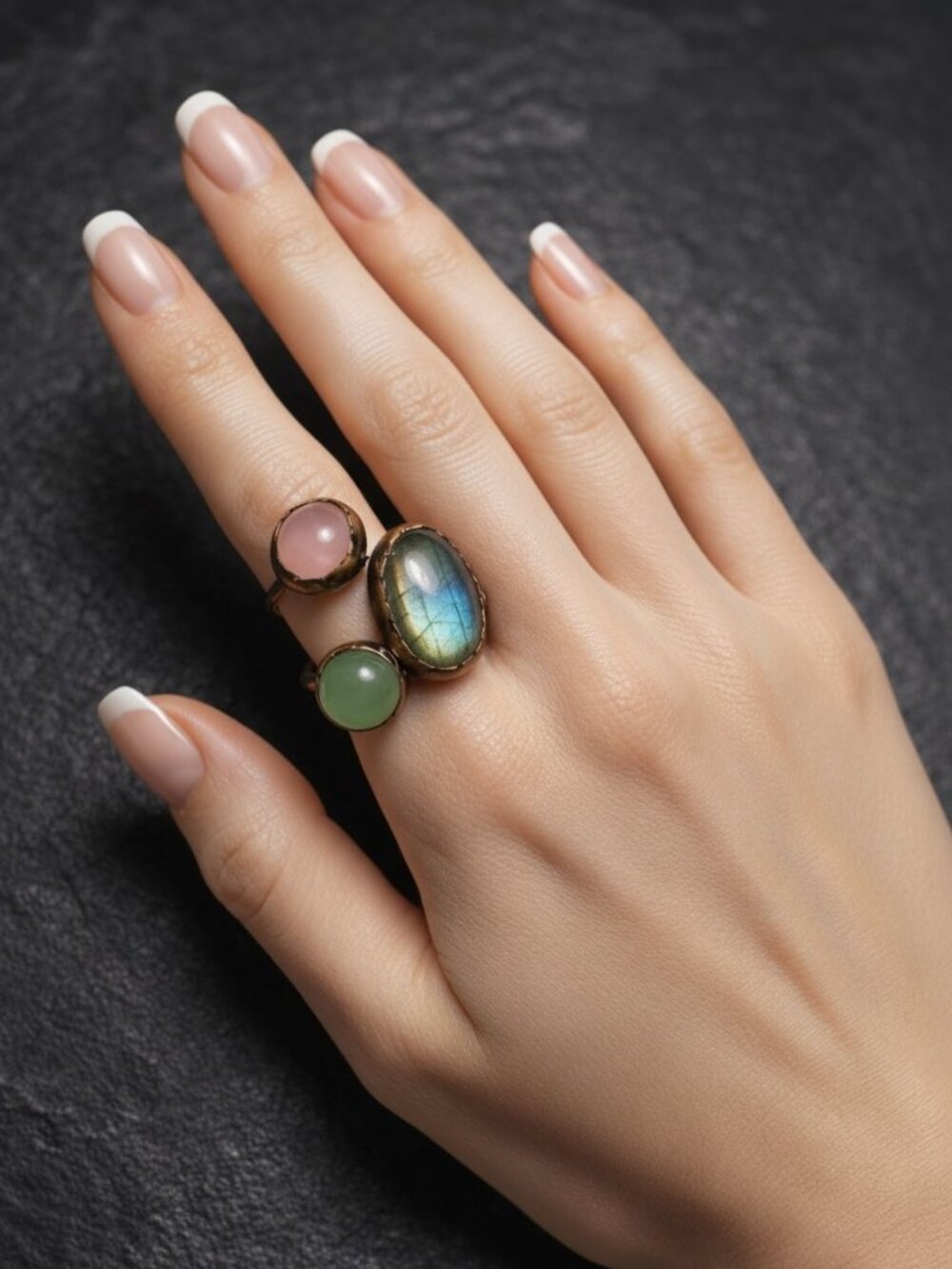 Boho Copper Ring Rose Quartz Aventurine Labradorite Adjustable Healing Crystal - Picture 11 of 15